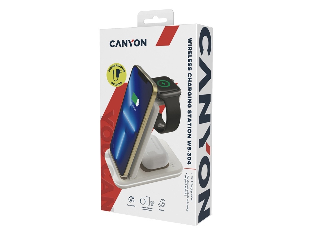 Беспроводное зарядное устройство 3-в-1 WS-304, 15 Вт