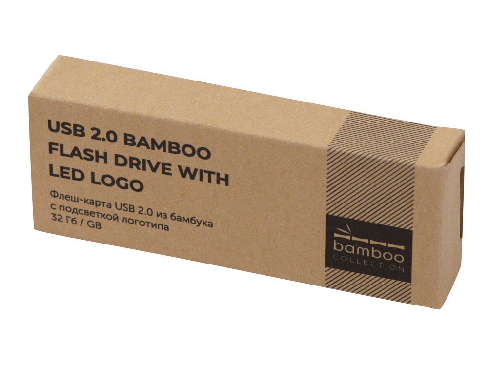 Флеш-накопитель 32 Гб USB 2.0 с LED подсветкой логотипа Bamboo