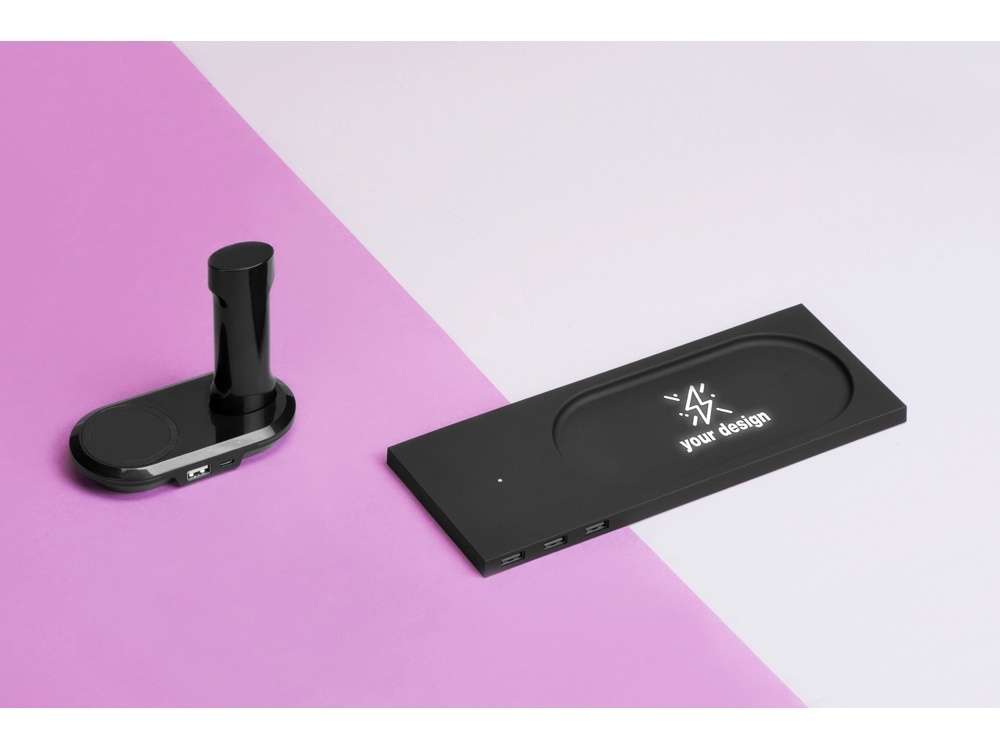 Беспроводное настольное зарядное устройство Glide с подсветкой, soft-touch