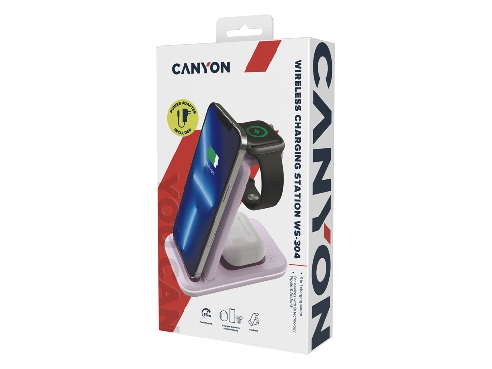 Беспроводное зарядное устройство 3-в-1 WS-304, 15 Вт